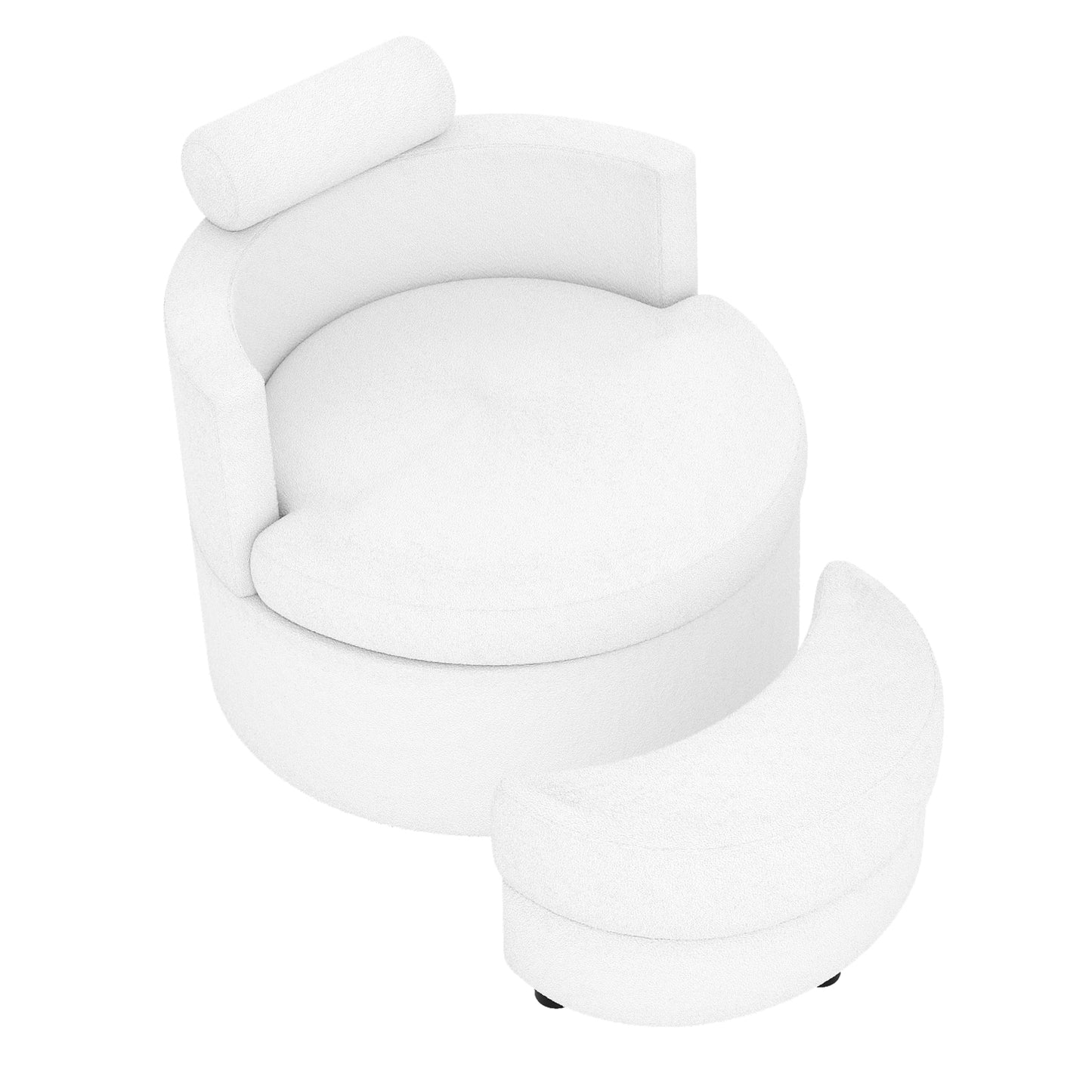 360° Swivel Accent Chair with Half Moon Storage Ottoman, White Accent Chairs White at Gallery Canada