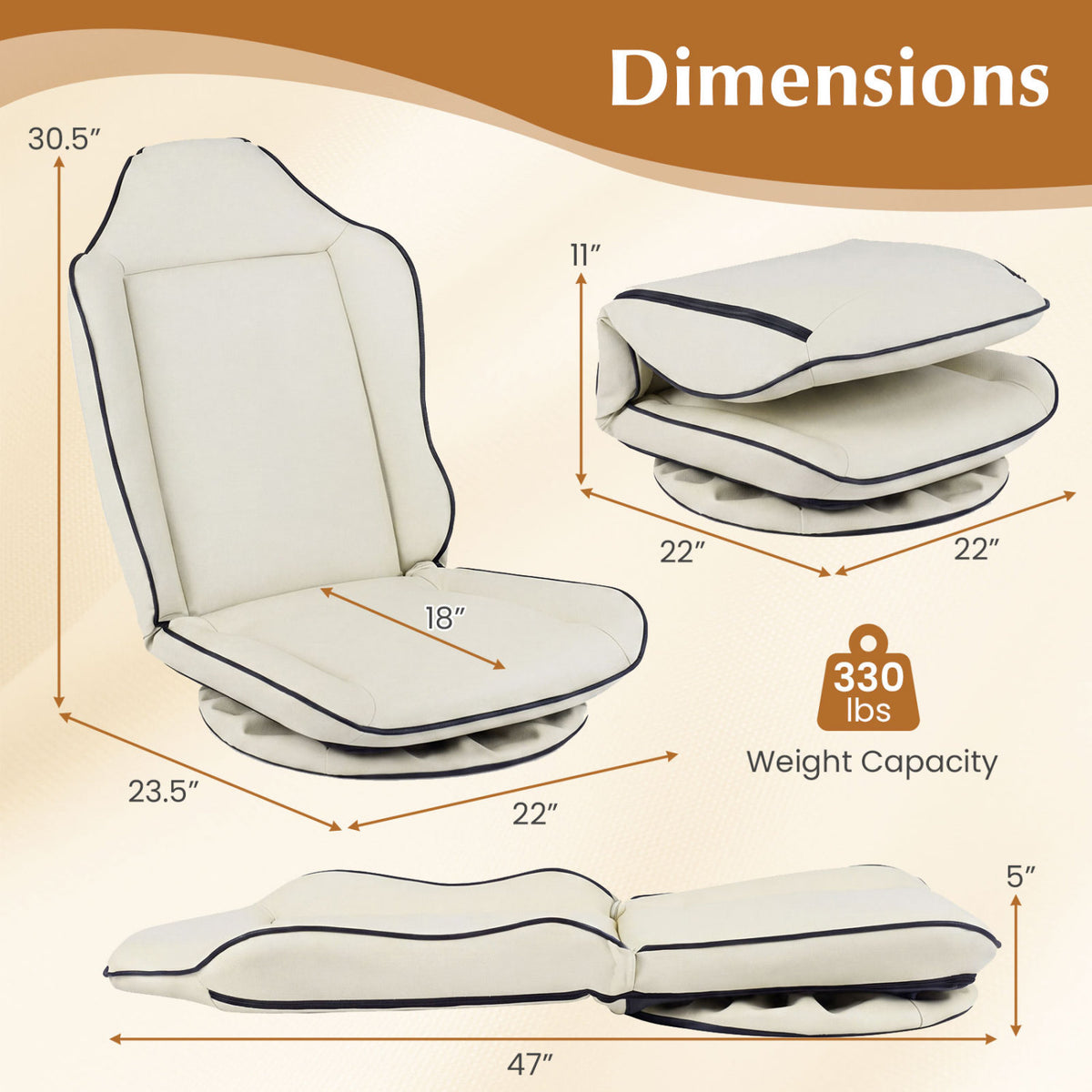 360° Swivel Floor Gaming Chair with 5-Level Adjustable Backrest, Beige Gaming Chairs at Gallery Canada