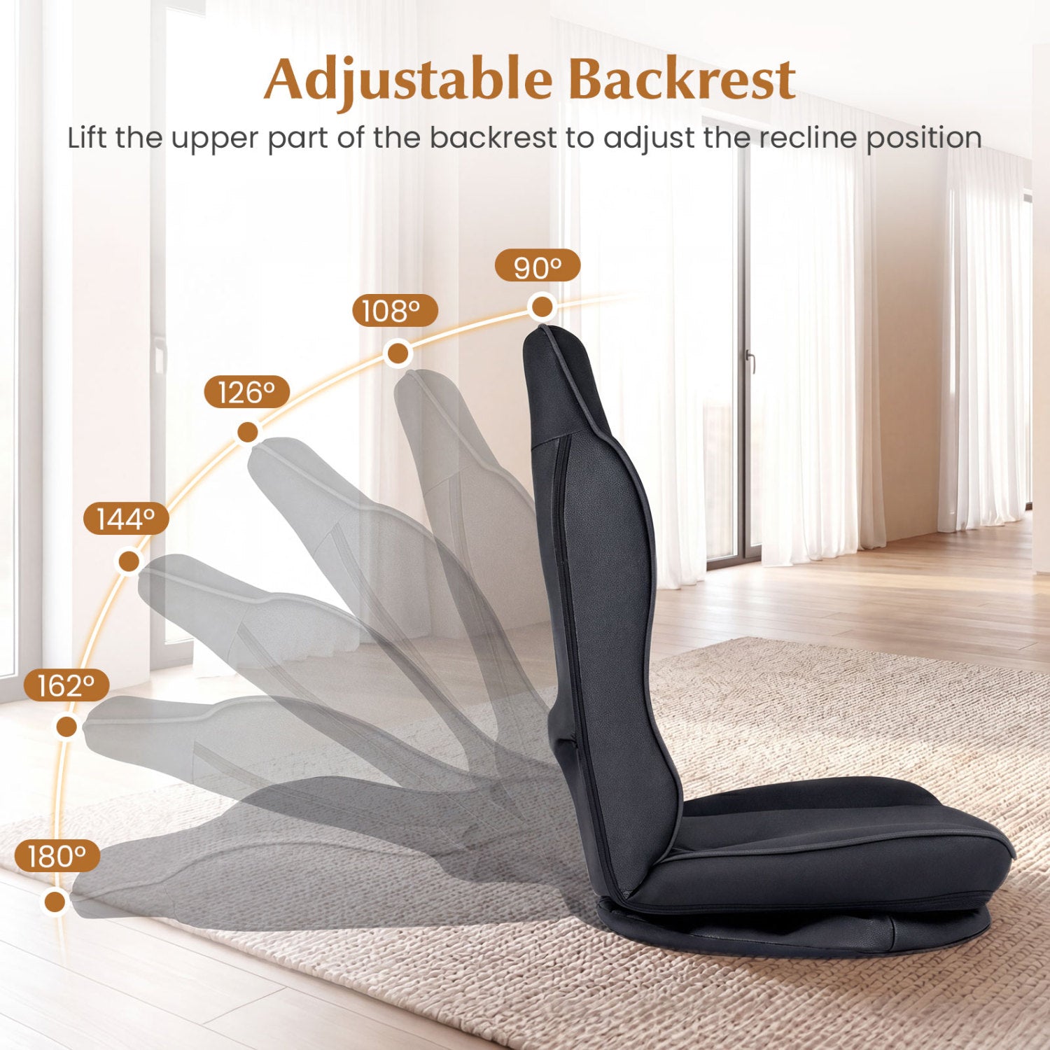 360° Swivel Gaming Chair, 5-Level Adjustable Backrest, Black Gaming Chairs at Gallery Canada