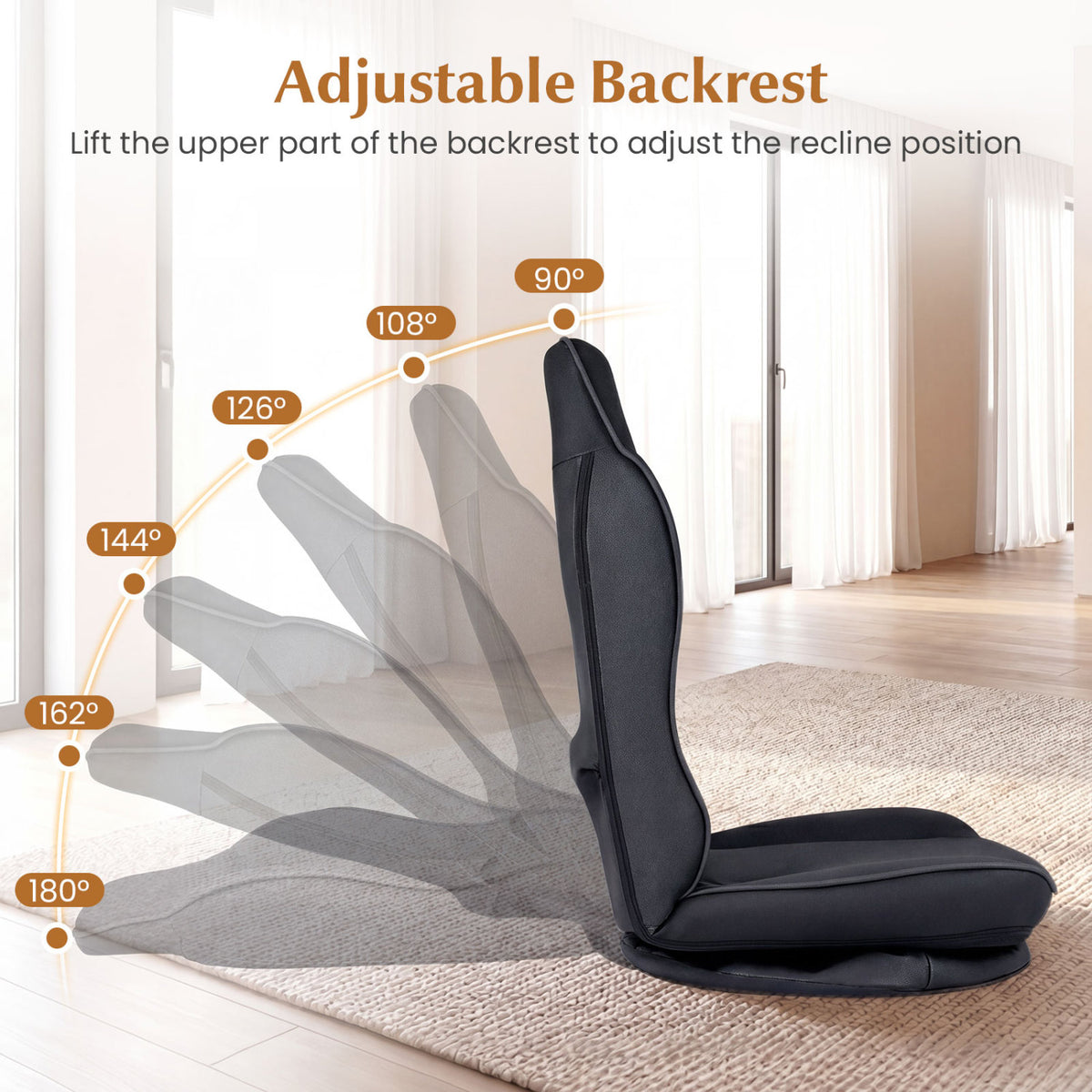 360° Swivel Gaming Chair, 5-Level Adjustable Backrest, Black Gaming Chairs at Gallery Canada