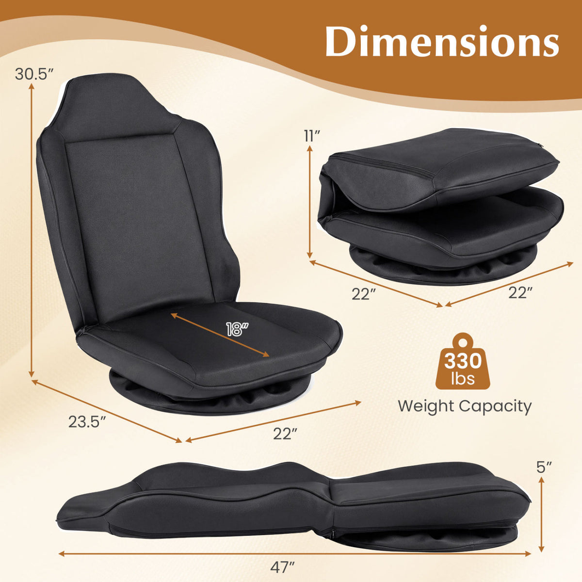 360° Swivel Gaming Chair, 5-Level Adjustable Backrest, Black Gaming Chairs at Gallery Canada