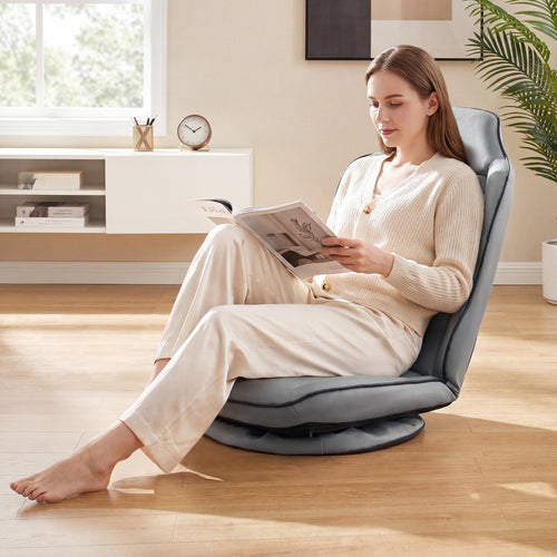 360° Swivel Floor Gaming Chair, 5-Level Adjustable Backrest, Gray