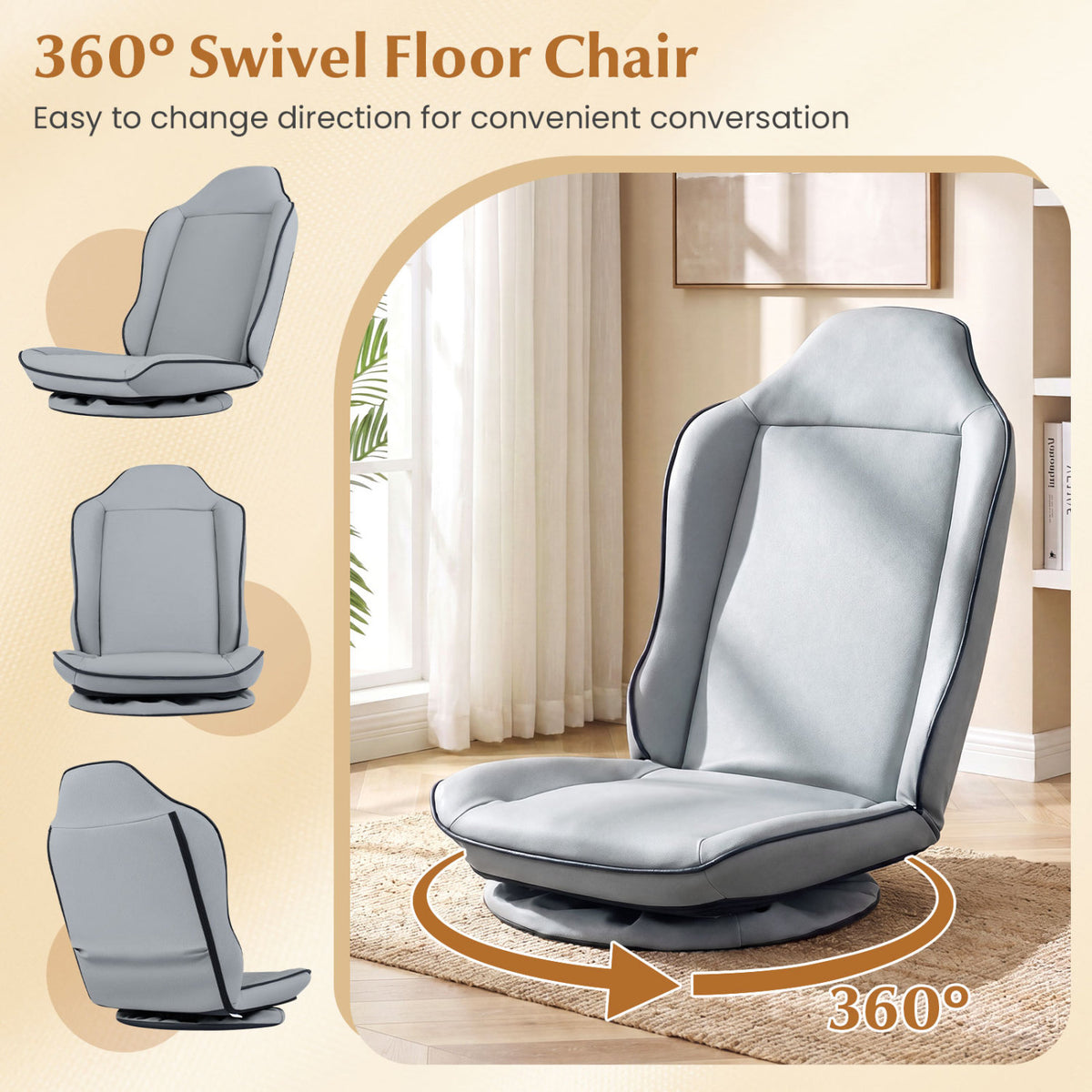 360° Swivel Floor Gaming Chair, 5-Level Adjustable Backrest, Gray Gaming Chairs at Gallery Canada