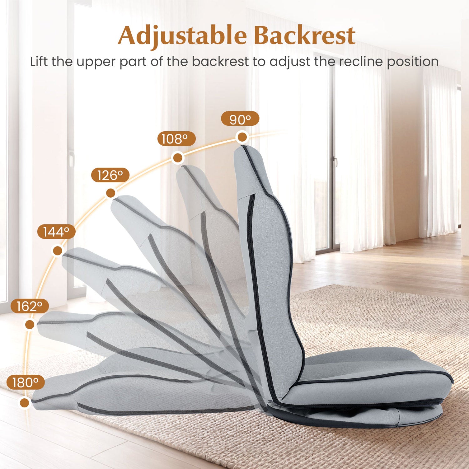 360° Swivel Floor Gaming Chair, 5-Level Adjustable Backrest, Gray Gaming Chairs at Gallery Canada