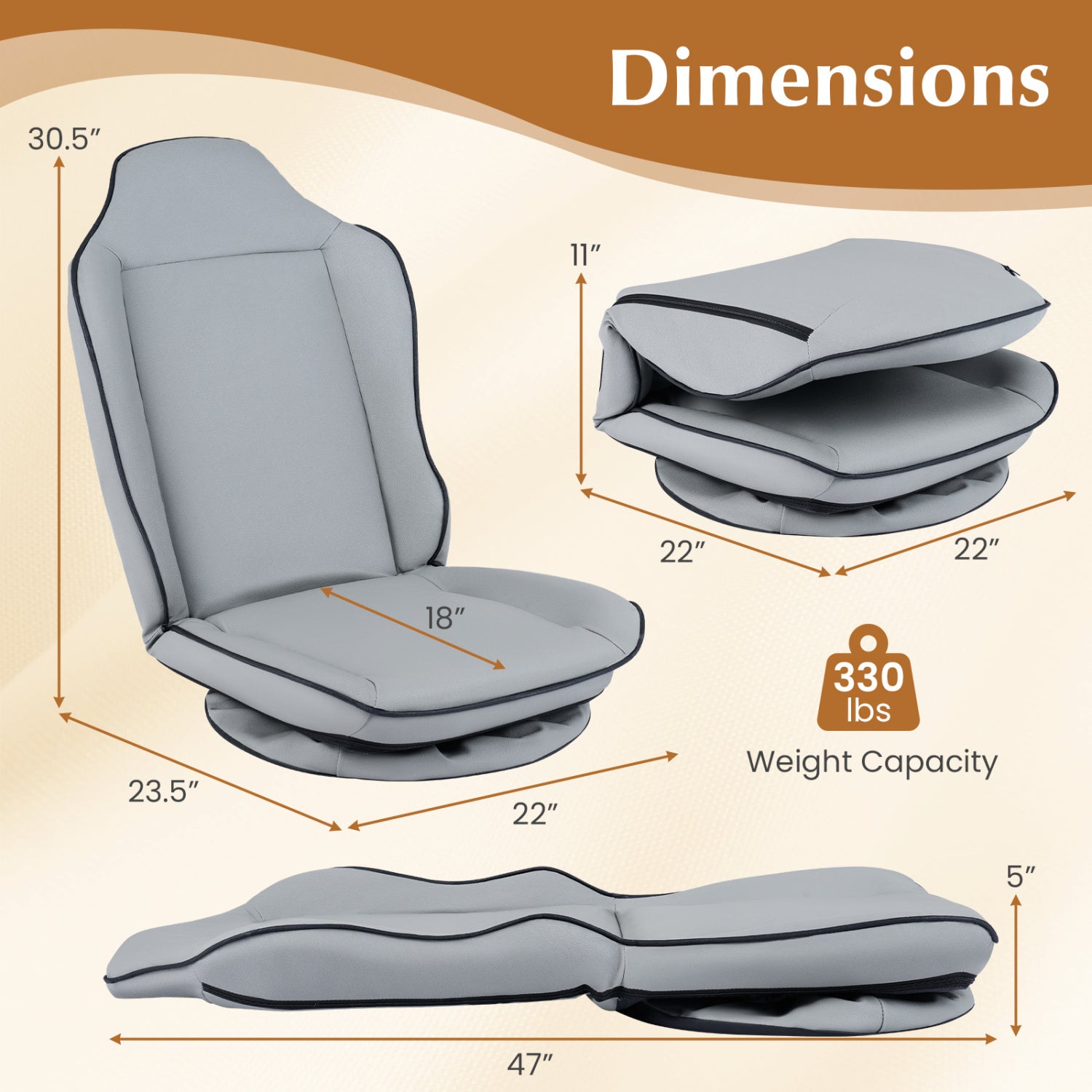 360° Swivel Floor Gaming Chair, 5-Level Adjustable Backrest, Gray Gaming Chairs at Gallery Canada