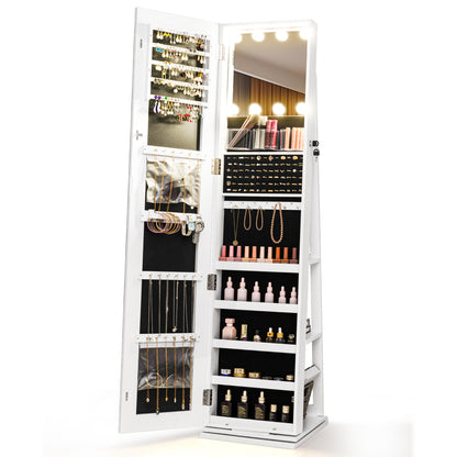 360° Swivel Jewelry Cabinet, With Lighted Full Length Mirror, White Jewelry Armoires at Gallery Canada