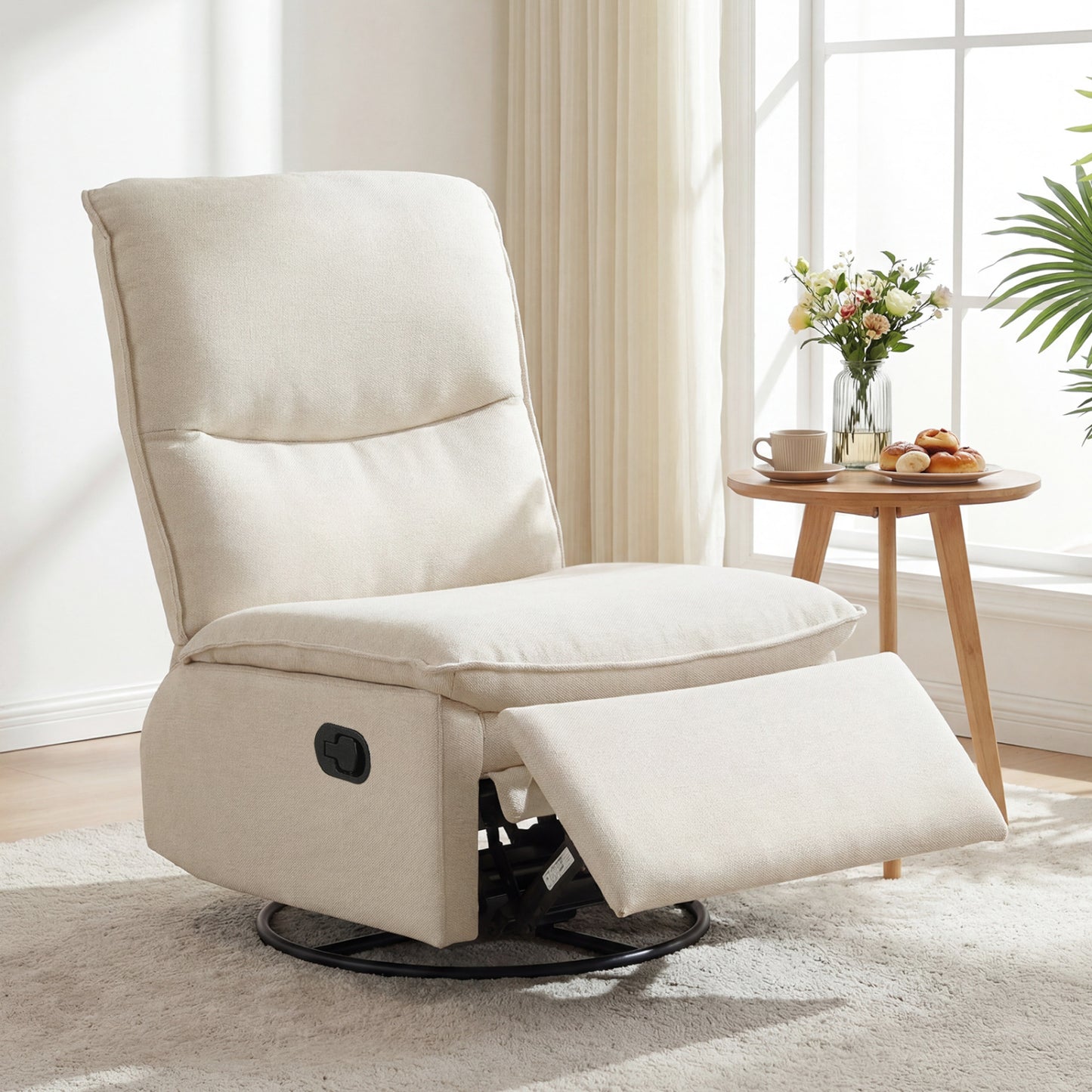 360° Swivel Rocking Chair, Cushioned Back, Living Room, Beige Recliners at Gallery Canada