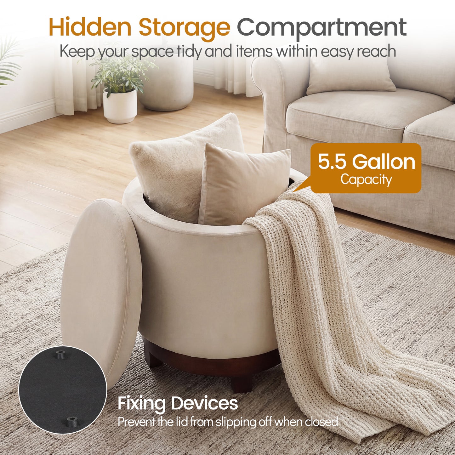 360° Swivel Velvet Foot Rest With Hidden Storage, White Ottomans at Gallery Canada