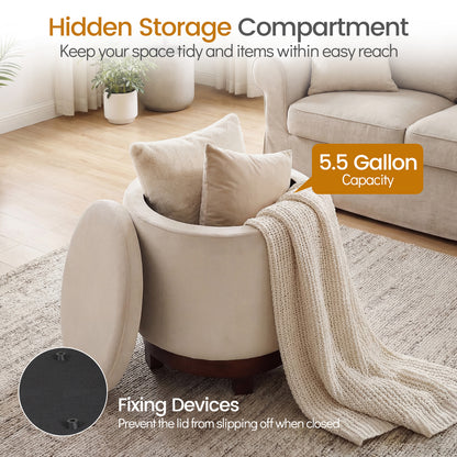 360° Swivel Velvet Foot Rest With Hidden Storage, White Ottomans at Gallery Canada