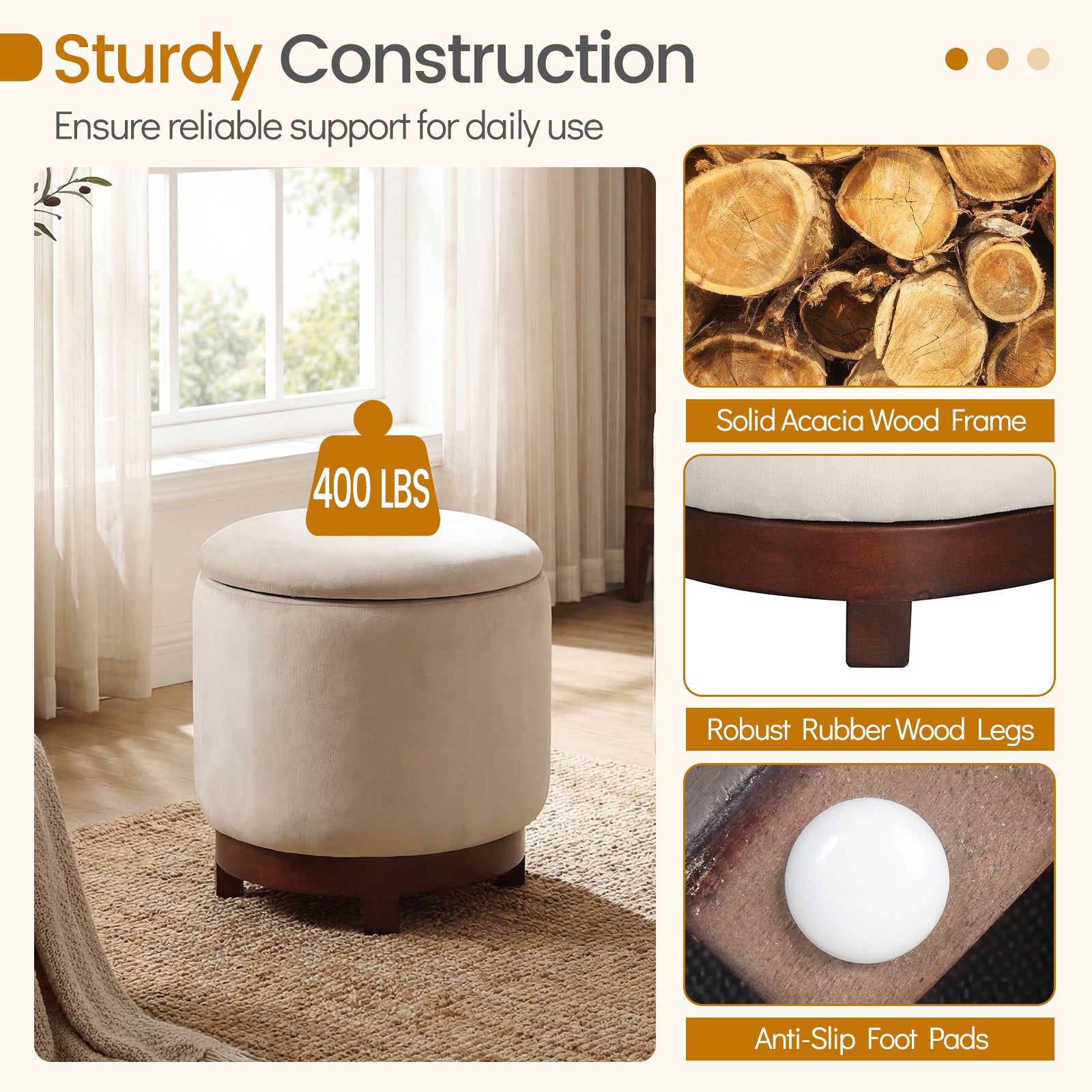 360° Swivel Velvet Foot Rest With Hidden Storage, White Ottomans at Gallery Canada