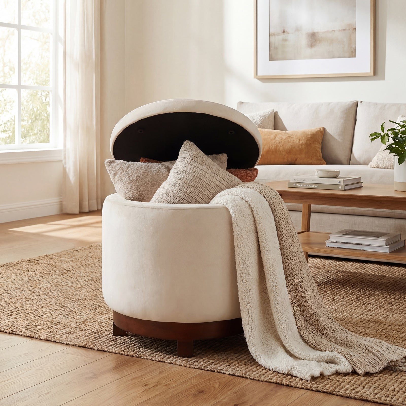 360° Swivel Velvet Foot Rest With Hidden Storage, White Ottomans at Gallery Canada