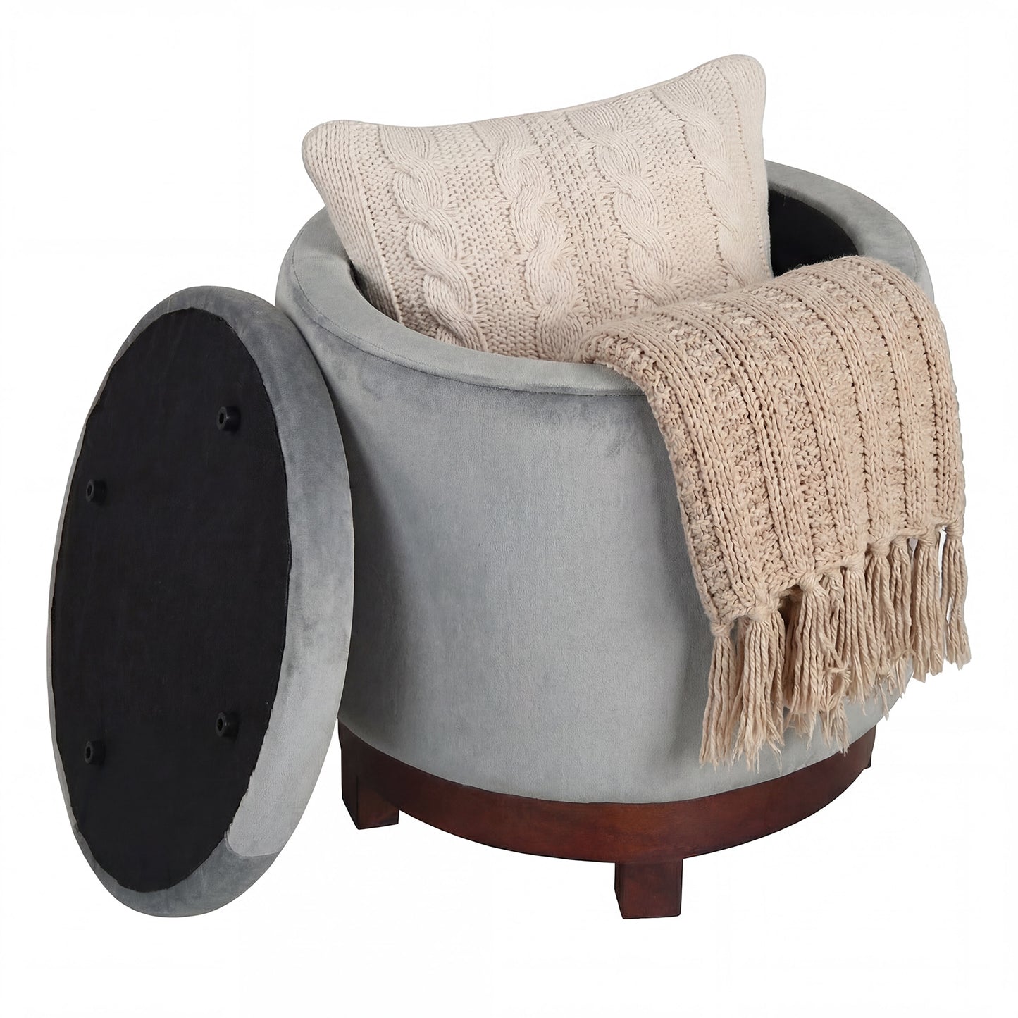 360° Swivel Velvet Foot Rest, Hidden Storage, Gray Ottomans at Gallery Canada