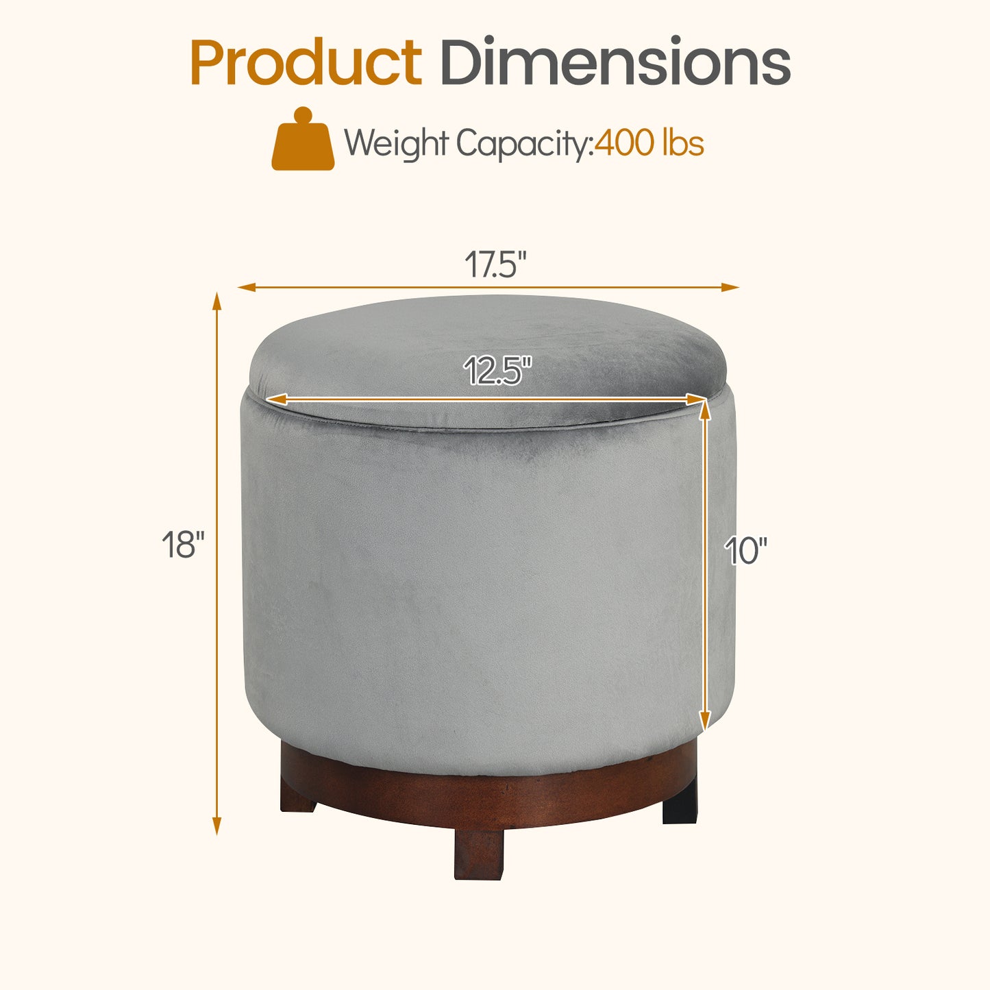 360° Swivel Velvet Foot Rest, Hidden Storage, Gray Ottomans at Gallery Canada