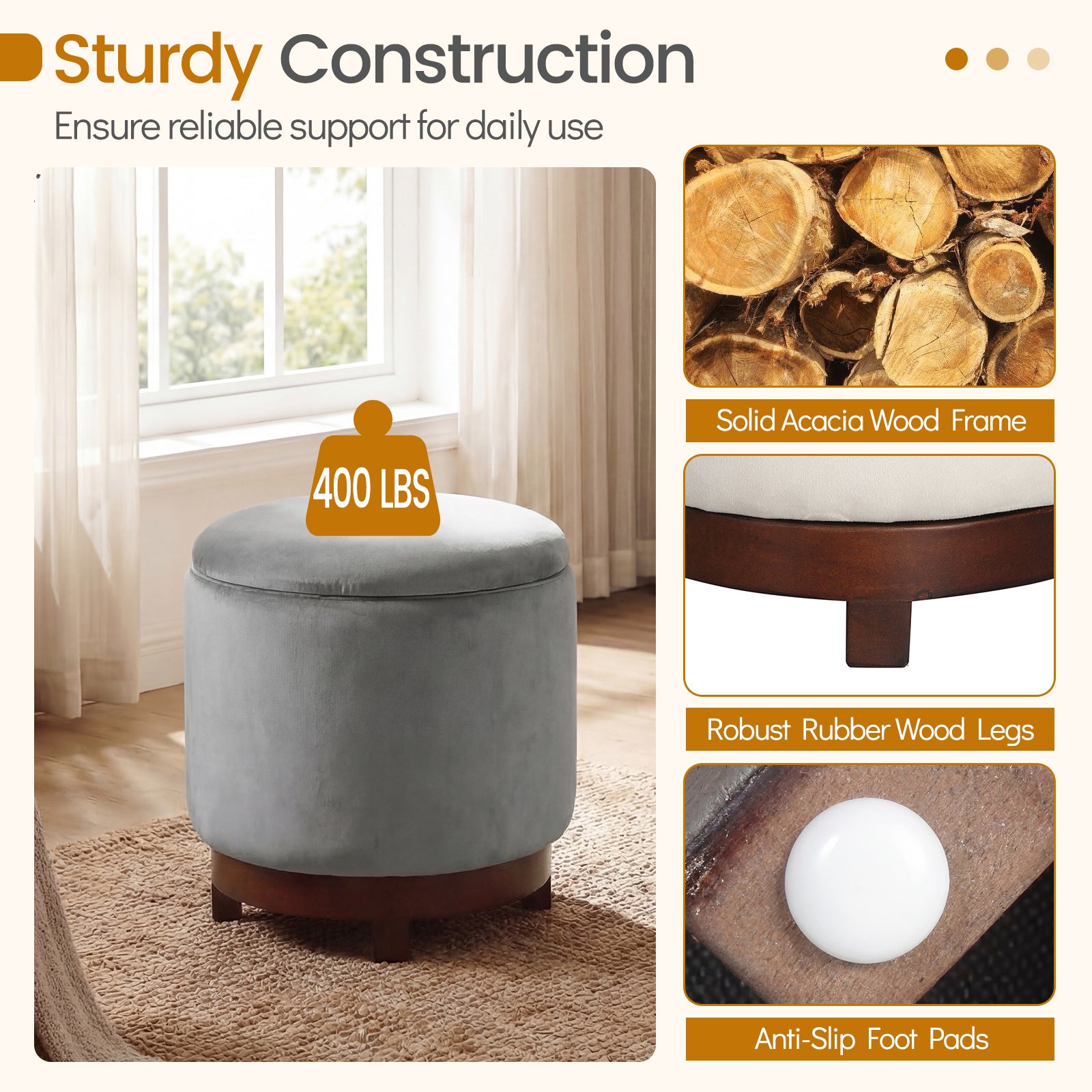 360° Swivel Velvet Foot Rest, Hidden Storage, Gray Ottomans at Gallery Canada