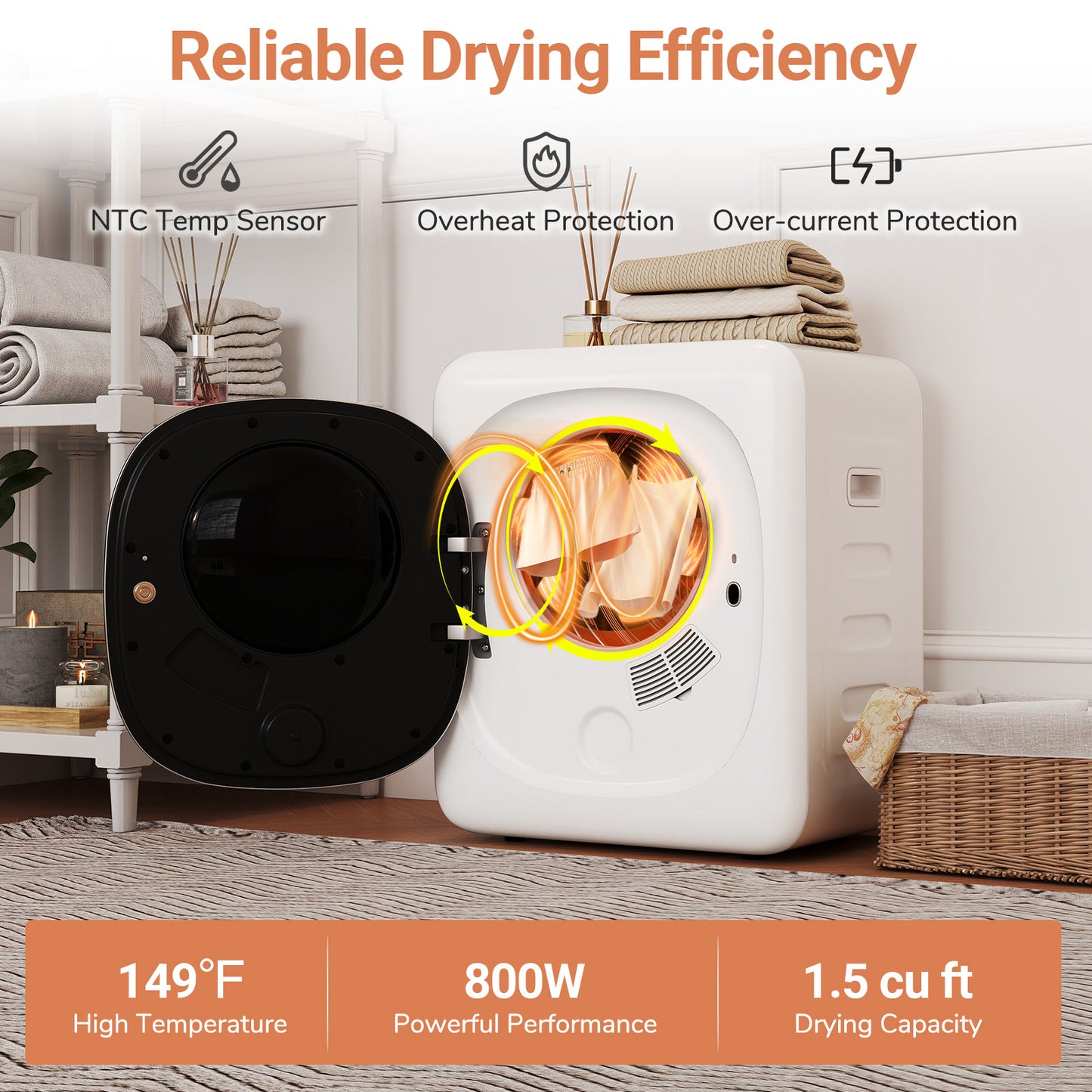 Portable Clothes Dryer, Compact Drying Machine, 800W Electric Laundry Dryer Dryers at Gallery Canada