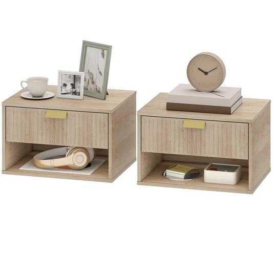 Set of 2 Wall Mounted Bedside Tables, Oak Floating Nightstands, Oak Bedside Tables Oak at Gallery Canada