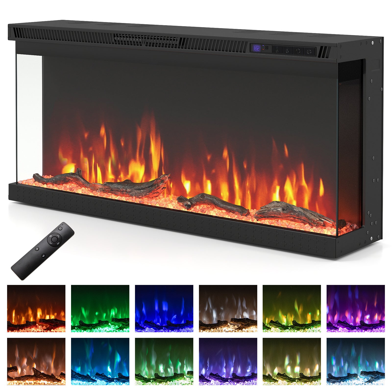36 Inch Wide 3-Sided Electric Fireplace Insert, Remote Control, 12 Flame, Colors Appliances at Gallery Canada