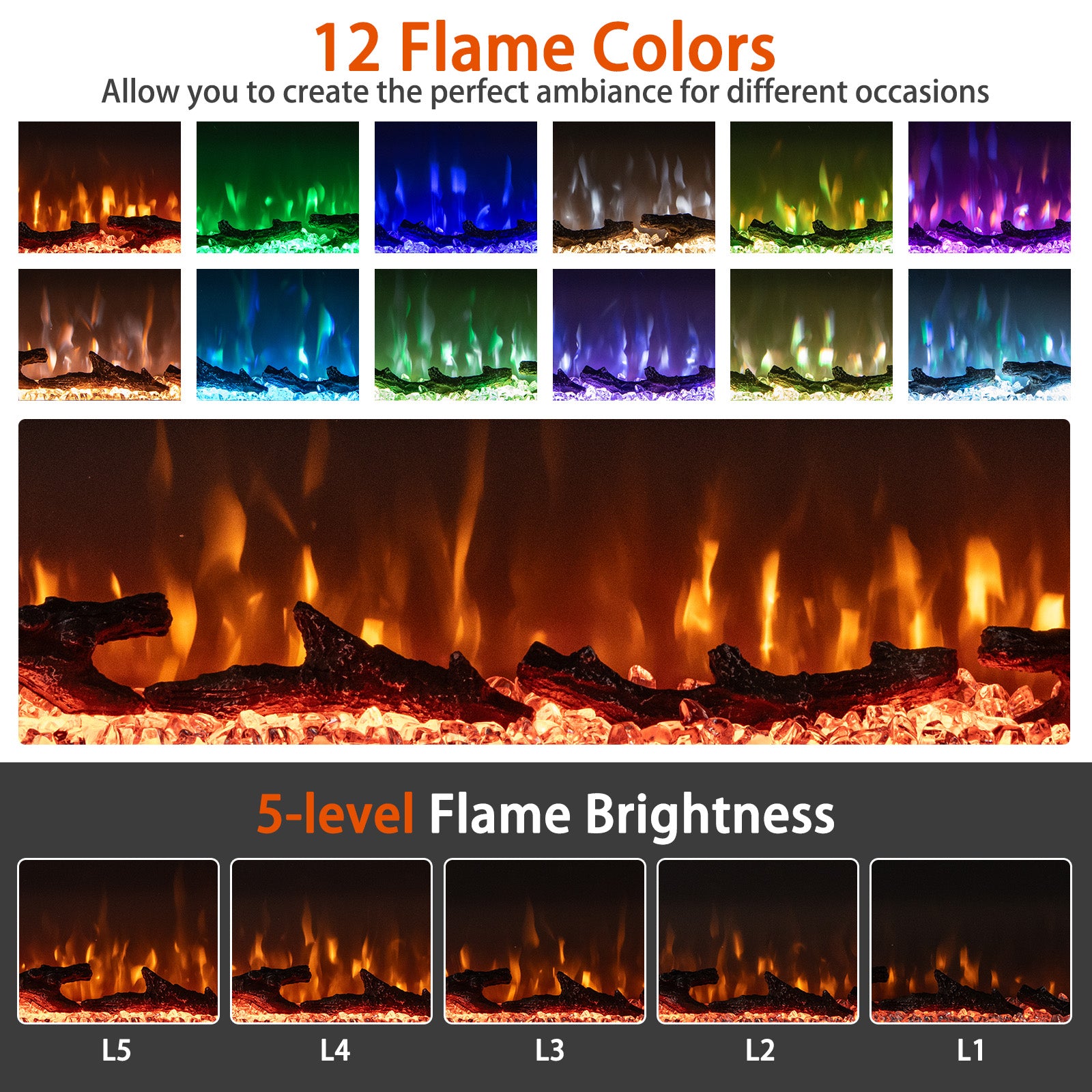 36 Inch Wide 3-Sided Electric Fireplace Insert, Remote Control, 12 Flame, Colors Appliances at Gallery Canada
