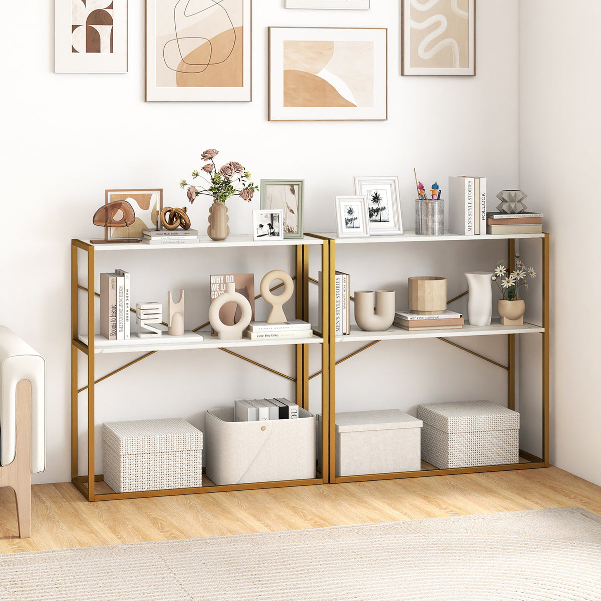 36" Console Table 2-Tier Entryway Table with Wooden Open Shelves and Metal Frame, White Console Tables at Gallery Canada
