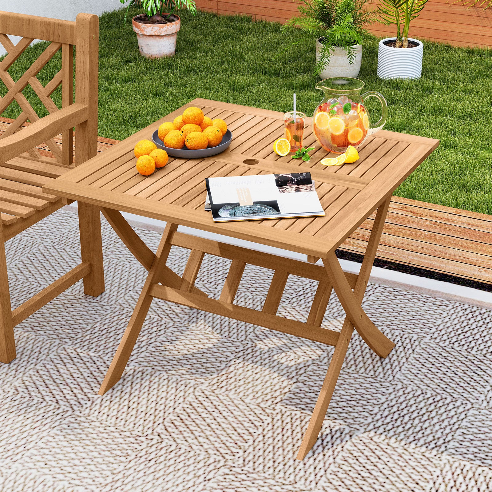 36-Inch Acacia Wood Folding Patio Dining Table, Umbrella Hole, 4 Person Patio Dining Tables at Gallery Canada