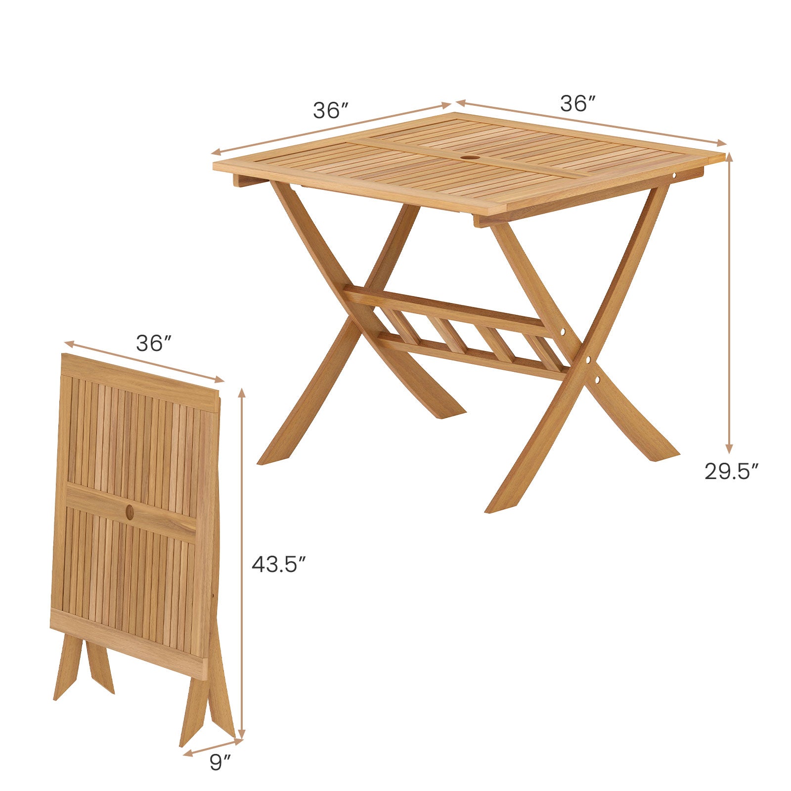 36-Inch Acacia Wood Folding Patio Dining Table, Umbrella Hole, 4 Person Patio Dining Tables at Gallery Canada