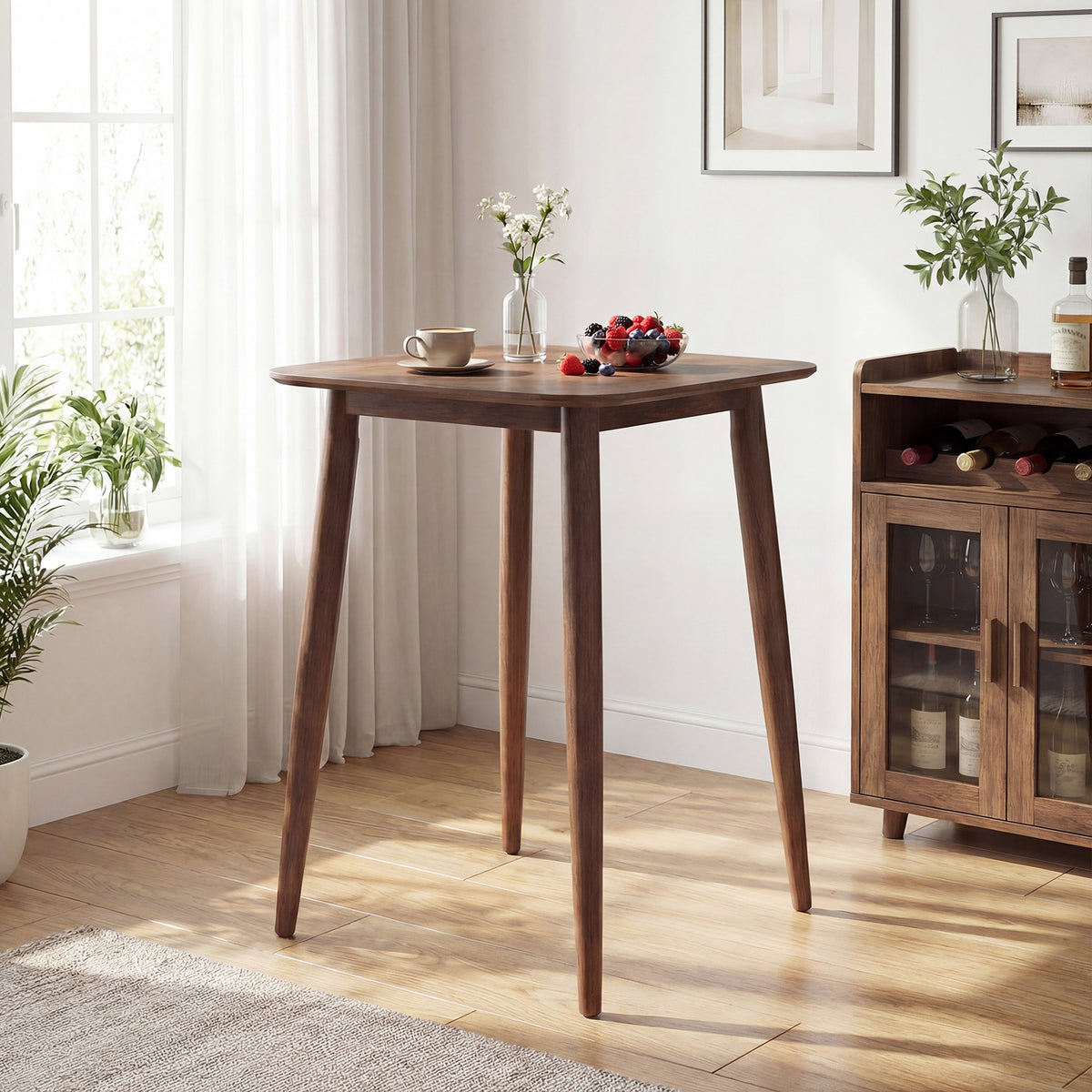 36 Inch Counter Height Bar Table, Solid Rubber Wood Legs, Walnut Bar Tables at Gallery Canada