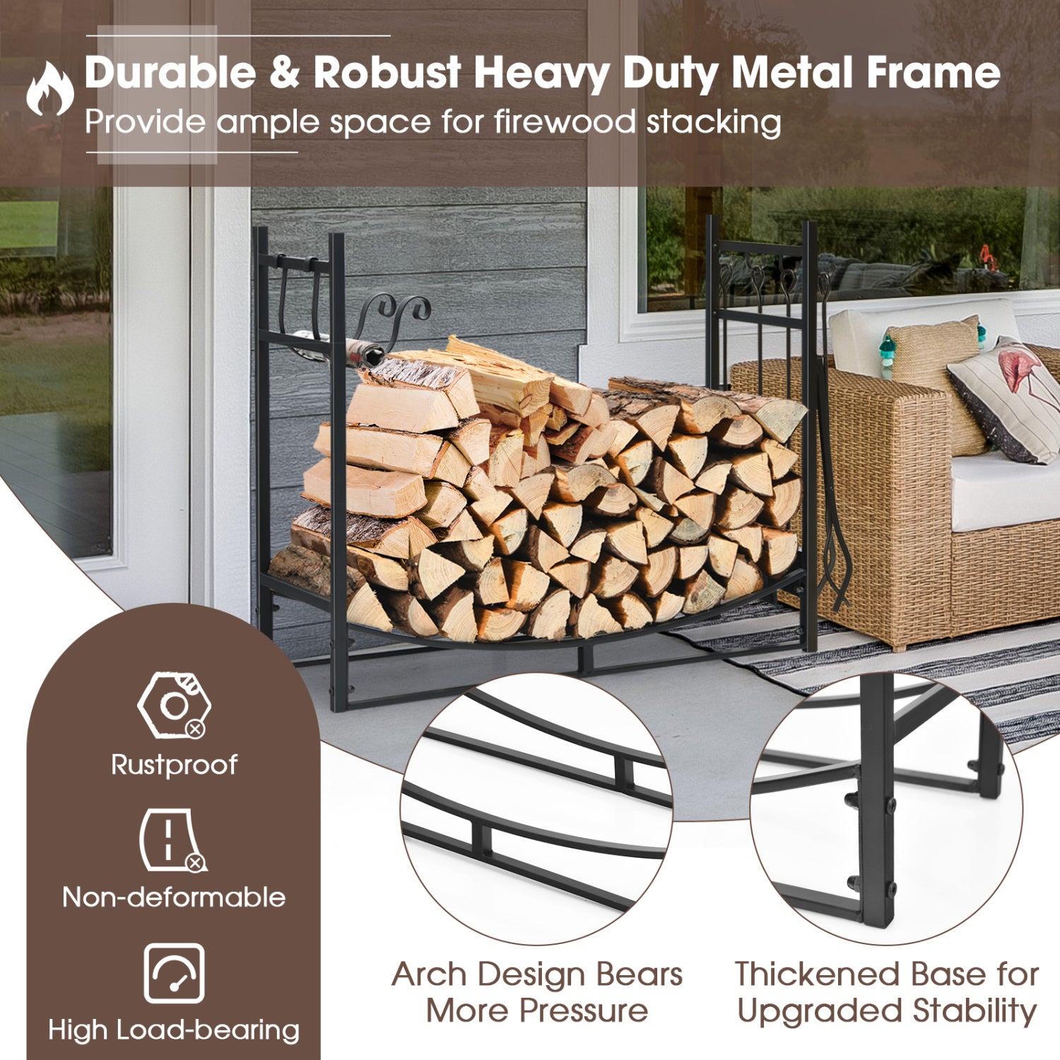 36 Inch Fireplace Log Holder, Kindling Holder, Shovel, Black Log Storage at Gallery Canada