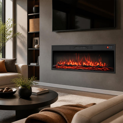 36 Inch Recessed Electric Fireplace, Adjustable Flame, Colors