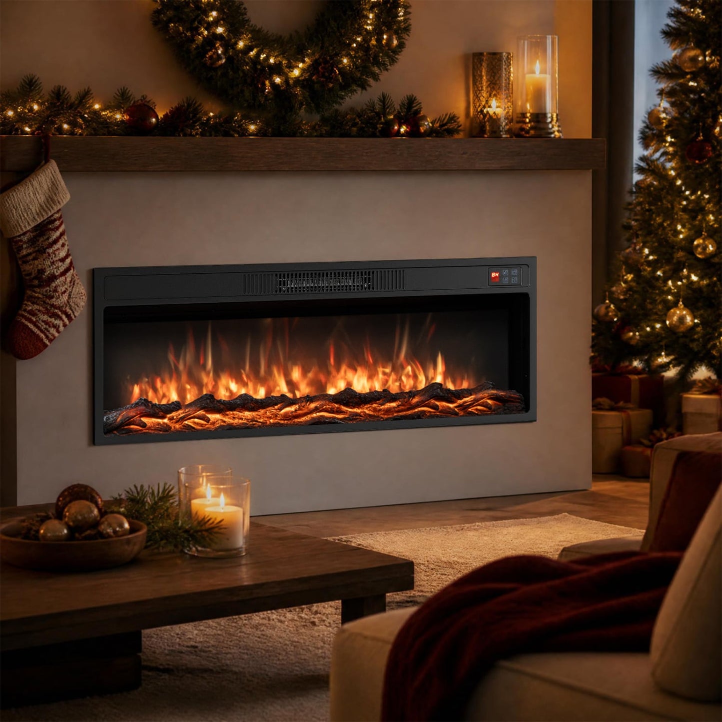 36 Inch Recessed Electric Fireplace, Adjustable Flame, Colors