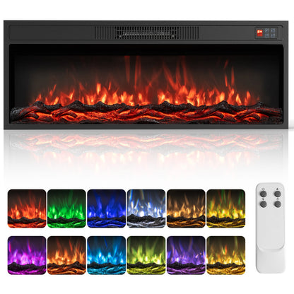 36 Inch Recessed Electric Fireplace, Adjustable Flame, Colors