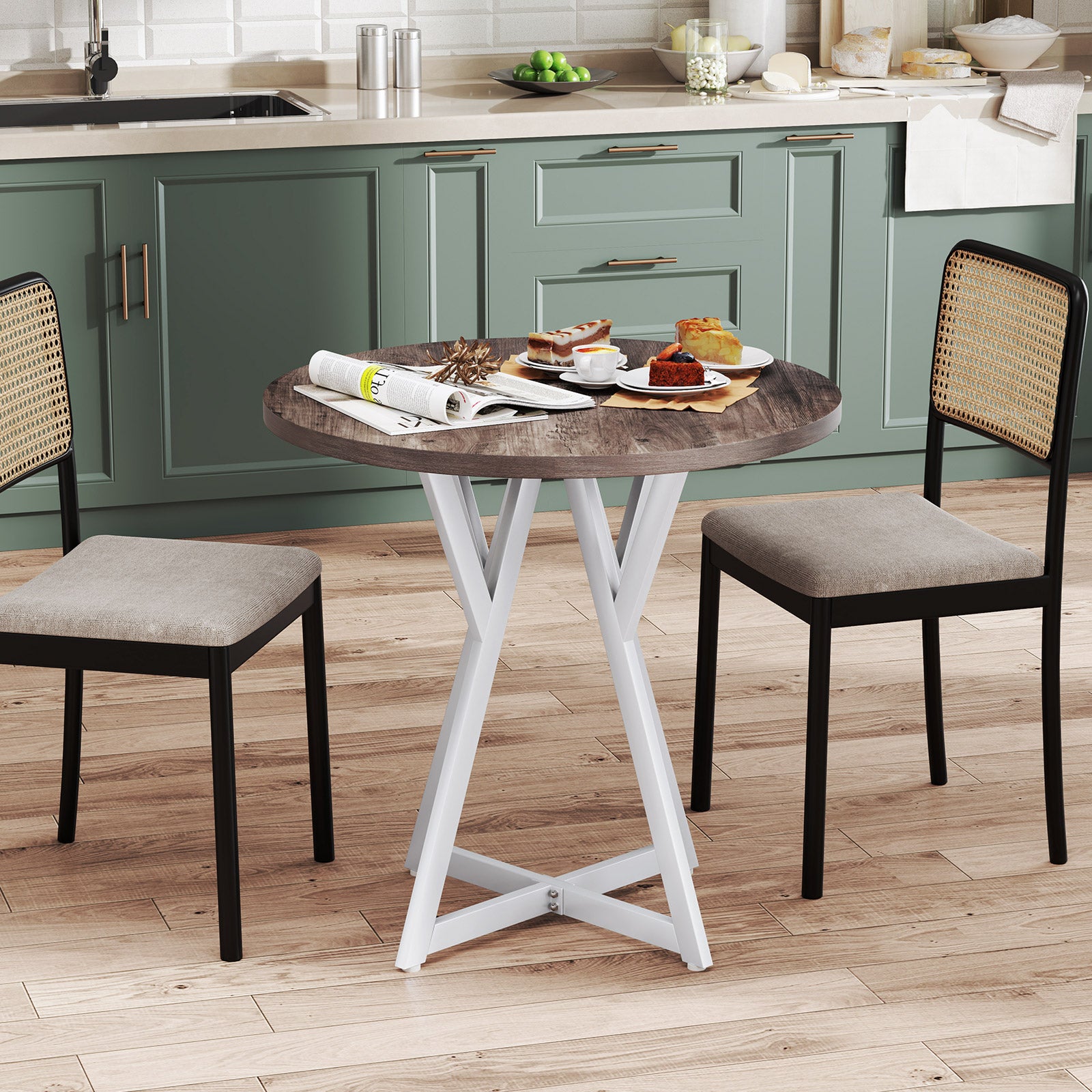 36 Inch Round Dining Table, Metal Pedestal Base, Natural Dining Tables at Gallery Canada