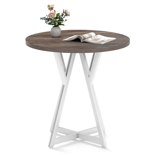 36 Inch Round Dining Table, Metal Pedestal Base, Natural
