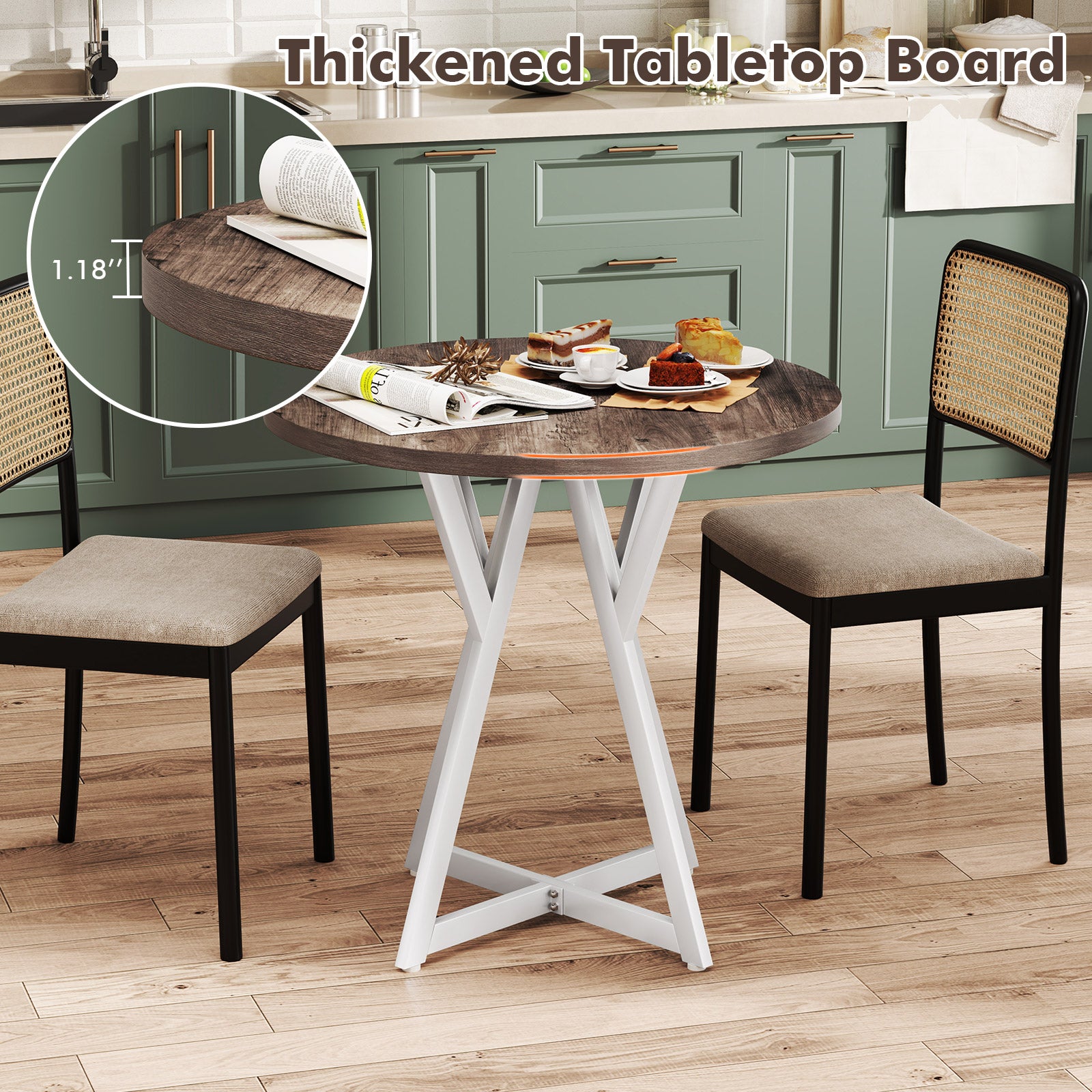 36 Inch Round Dining Table, Metal Pedestal Base, Natural Dining Tables at Gallery Canada