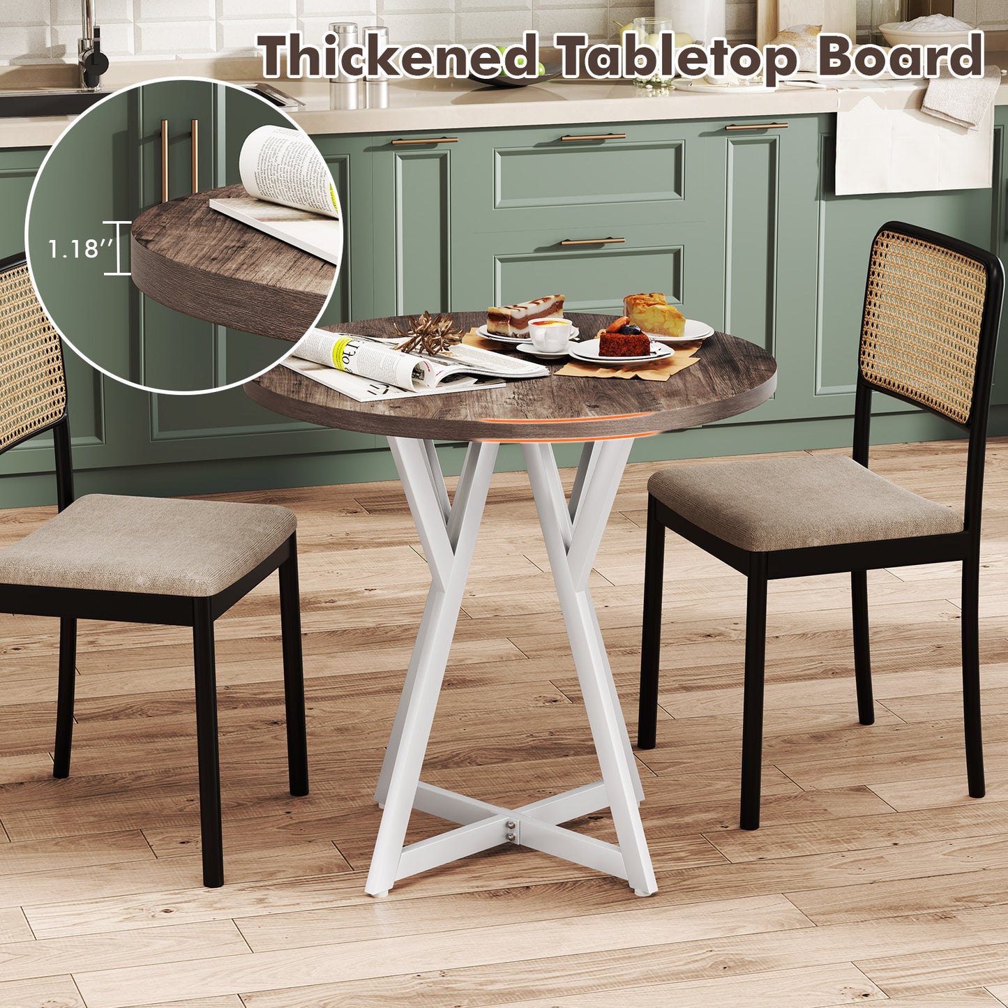 36 Inch Round Dining Table, Metal Pedestal Base, Natural Dining Tables at Gallery Canada