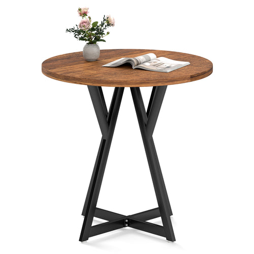 36 Inch Round Dining Table with Metal Pedestal Base, Rustic Brown