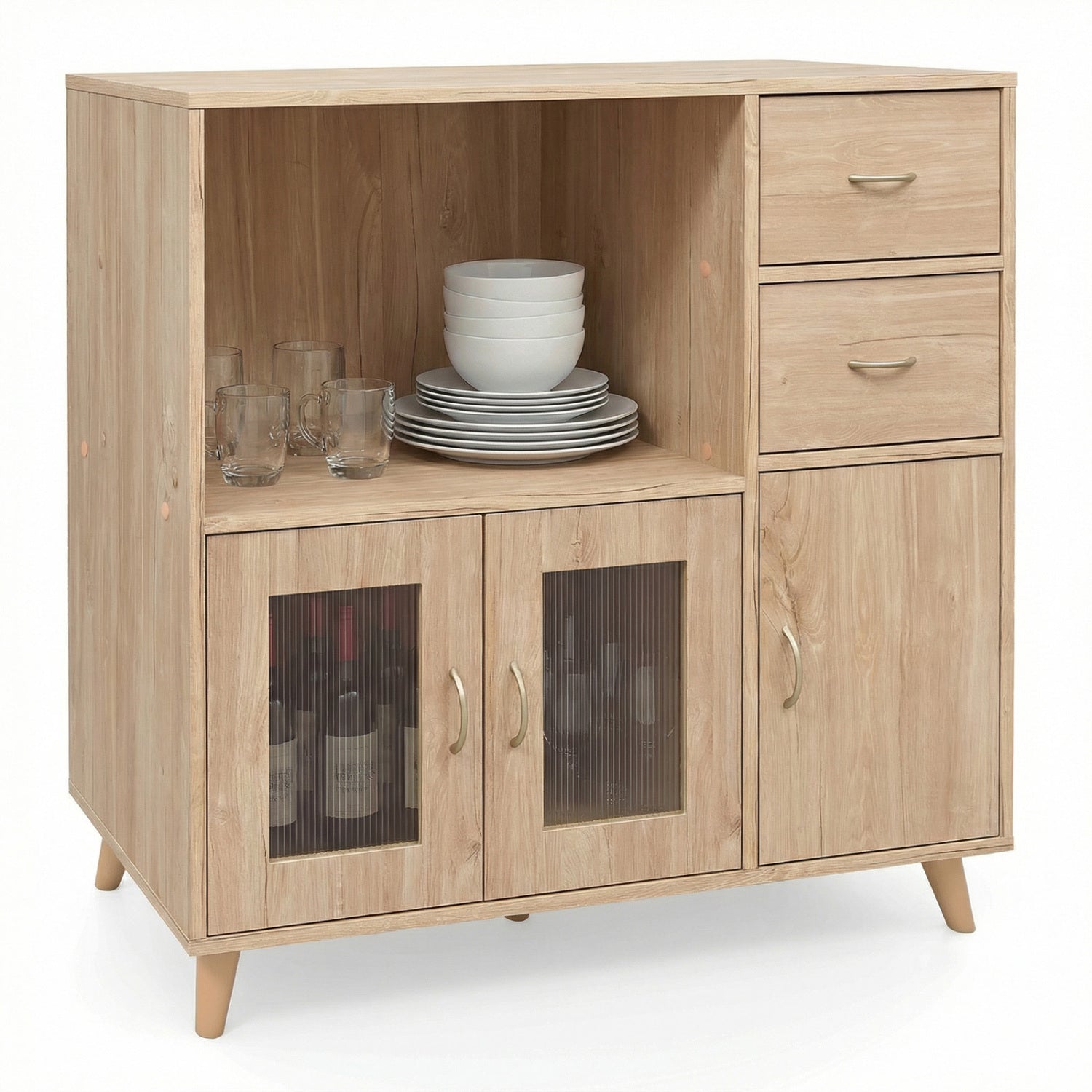 36 Inch Sideboard Buffet Cabinet, Open Compartment, Natural Sideboards Cabinets & Buffets at Gallery Canada