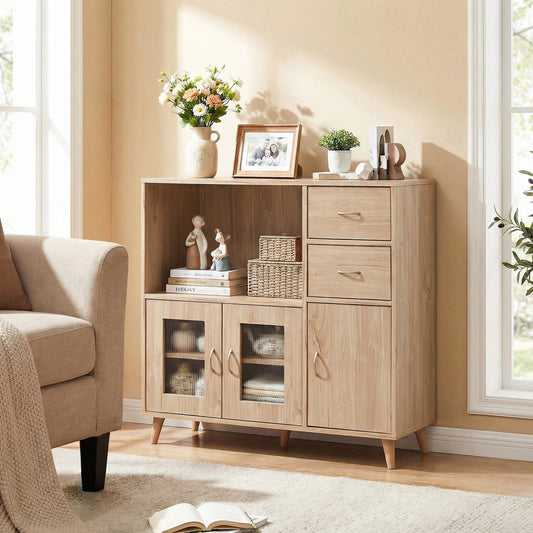 36 Inch Sideboard Buffet Cabinet, Open Compartment, Natural Sideboards Cabinets & Buffets Natural at Gallery Canada