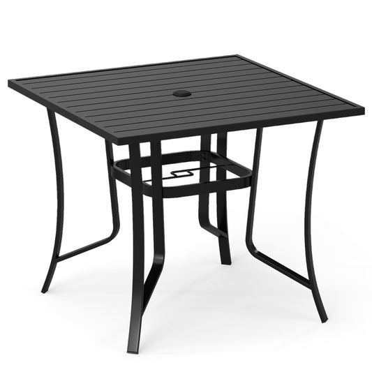 36 Inch Square Patio Table for 4 Metal Dining Table with Umbrella Hole, Black Patio Dining Tables Black at Gallery Canada