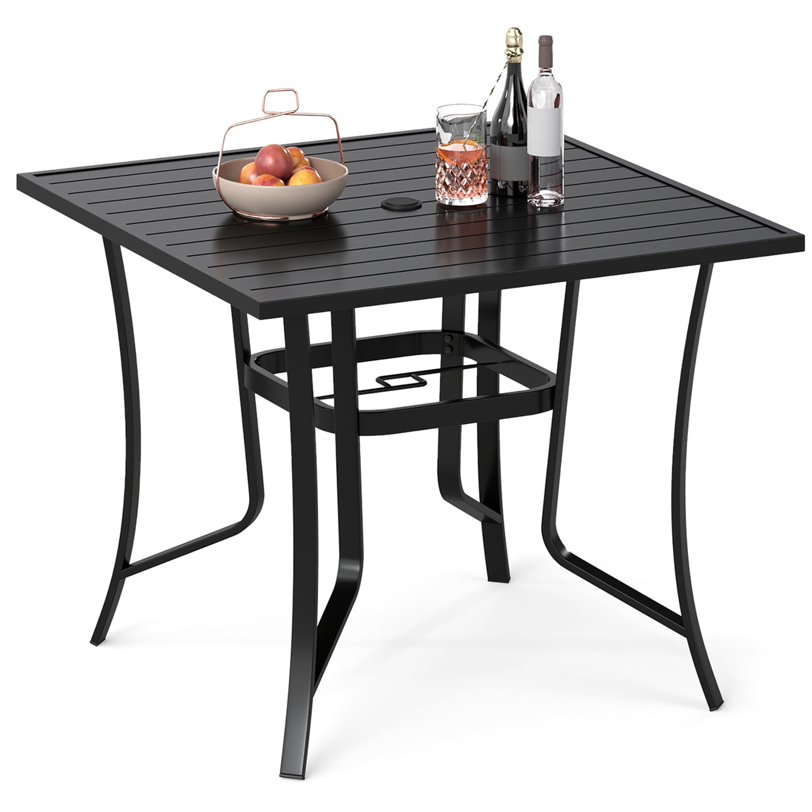36 Inch Square Patio Table for 4 Metal Dining Table with Umbrella Hole, Black Patio Dining Tables at Gallery Canada