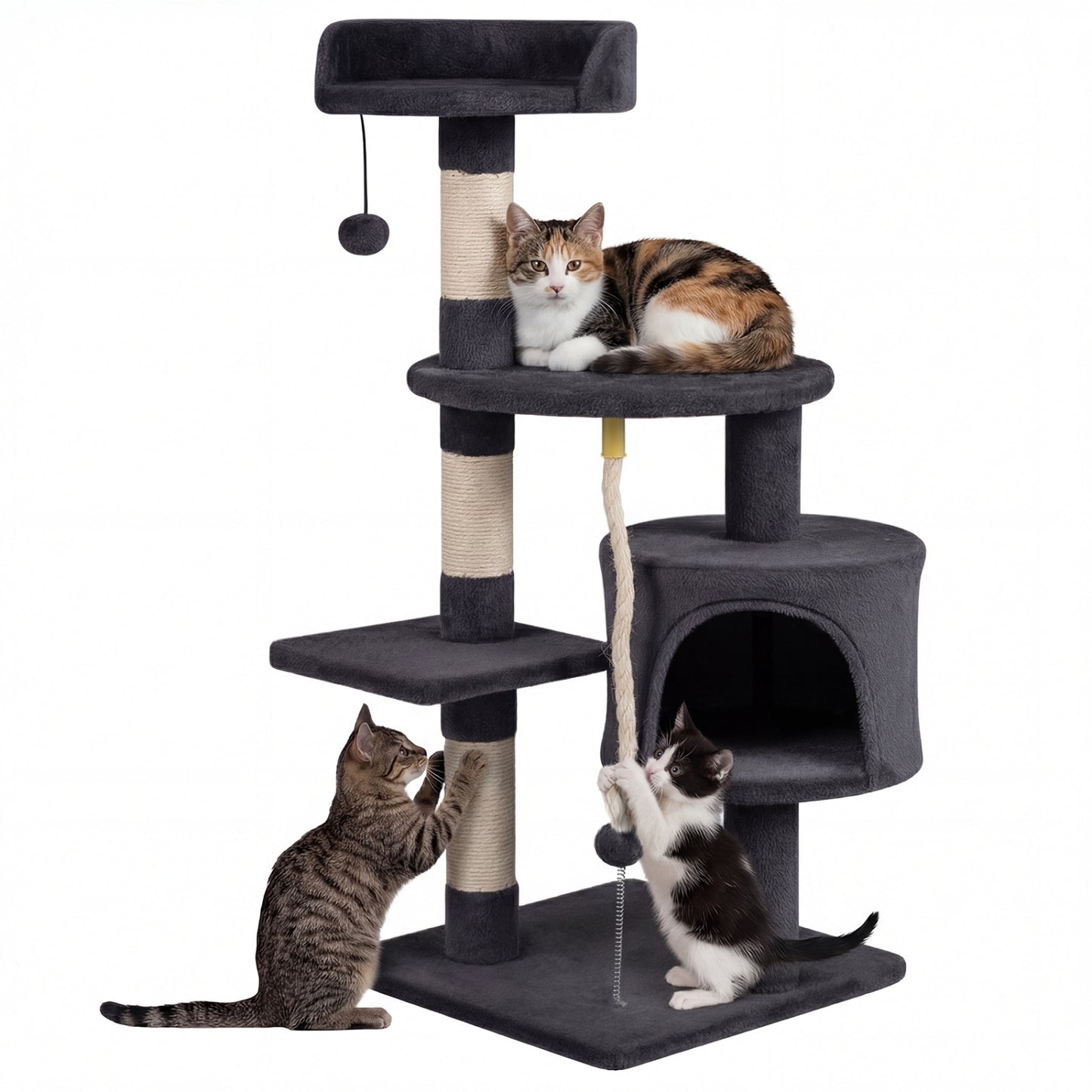36 Inch Tall Kitten Tower, Condo, Plush Perch, Dark Gray Cat Trees Condos & Scratchers Dark Gray at Gallery Canada