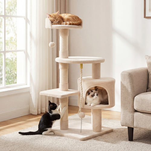 36 Inch Kitten Tower With Condo, Plush Perch, Beige