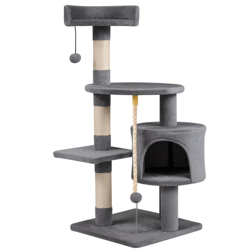 36 Inch Tall Kitten Tower, Condo And Plush Perch, Light Gray