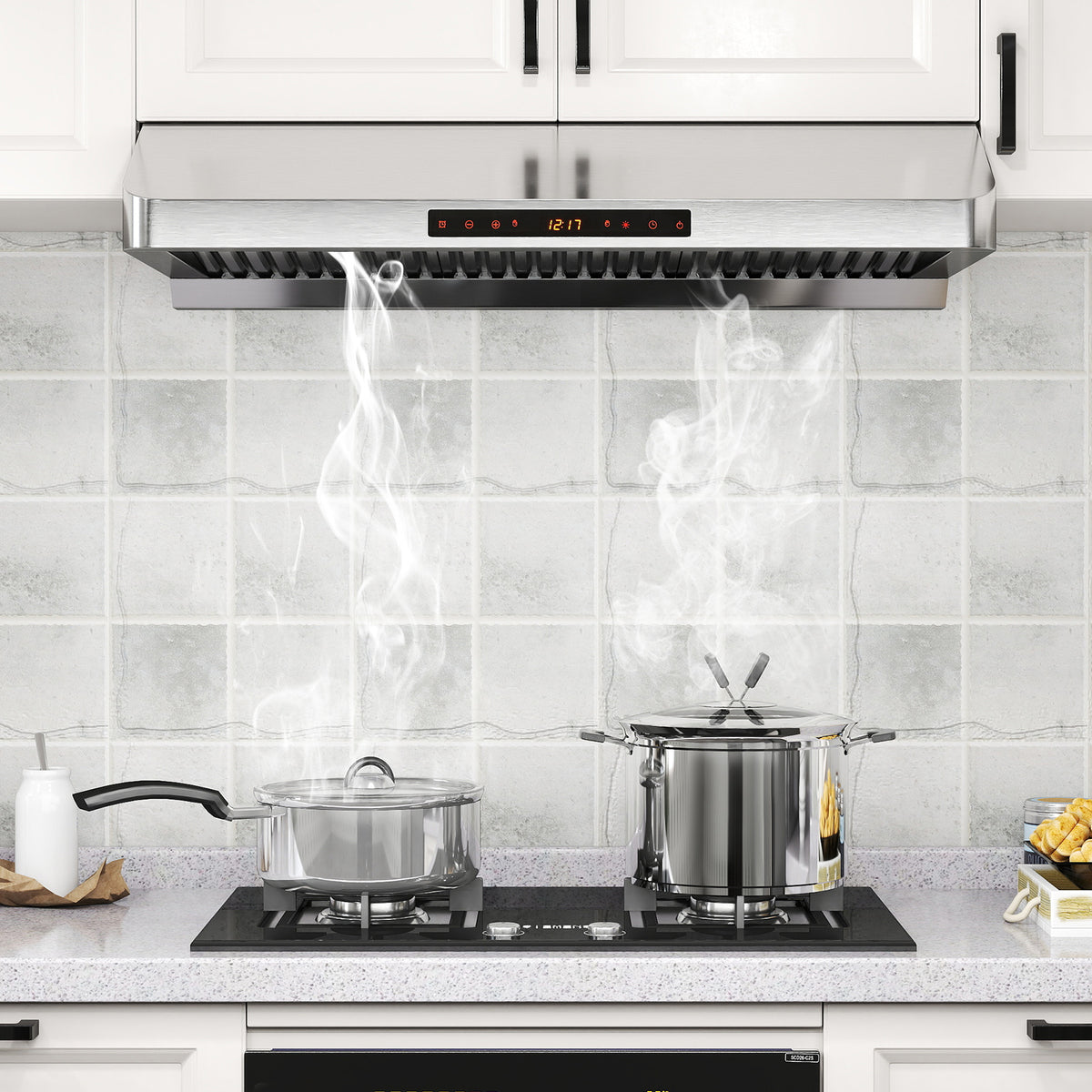 36 Inch Under Cabinet Range Hood 900 CFM Kitchen Stove Vent with Oil Collector, Silver Kitchen Appliances at Gallery Canada