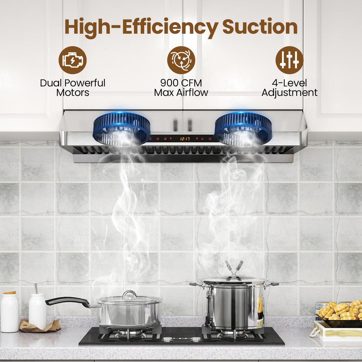 36 Inch Under Cabinet Range Hood 900 CFM Kitchen Stove Vent with Oil Collector, Silver Kitchen Appliances at Gallery Canada