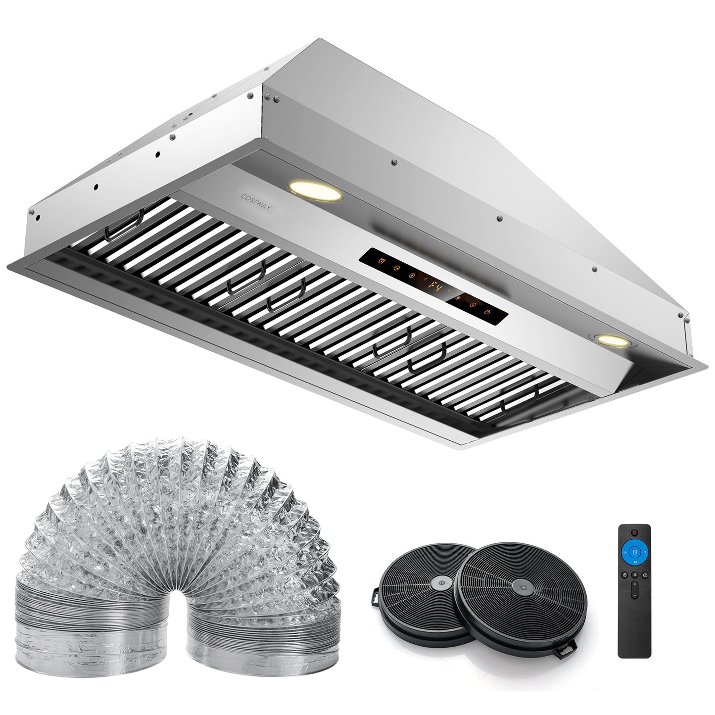 36 Inch Under Cabinet Range Hood with 4 Fan Speeds and Baffles Filters, Silver Kitchen Appliances Silver at Gallery Canada