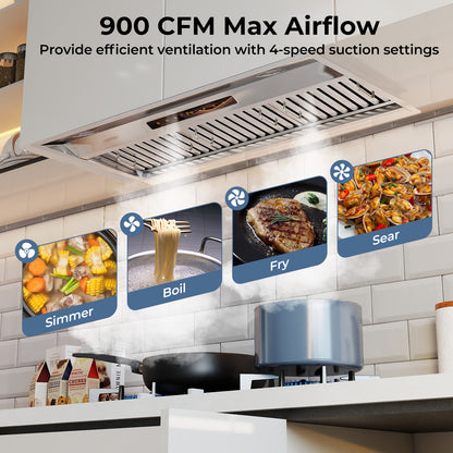 36 Inch Under Cabinet Range Hood with 4 Fan Speeds and Baffles Filters, Silver Kitchen Appliances at Gallery Canada