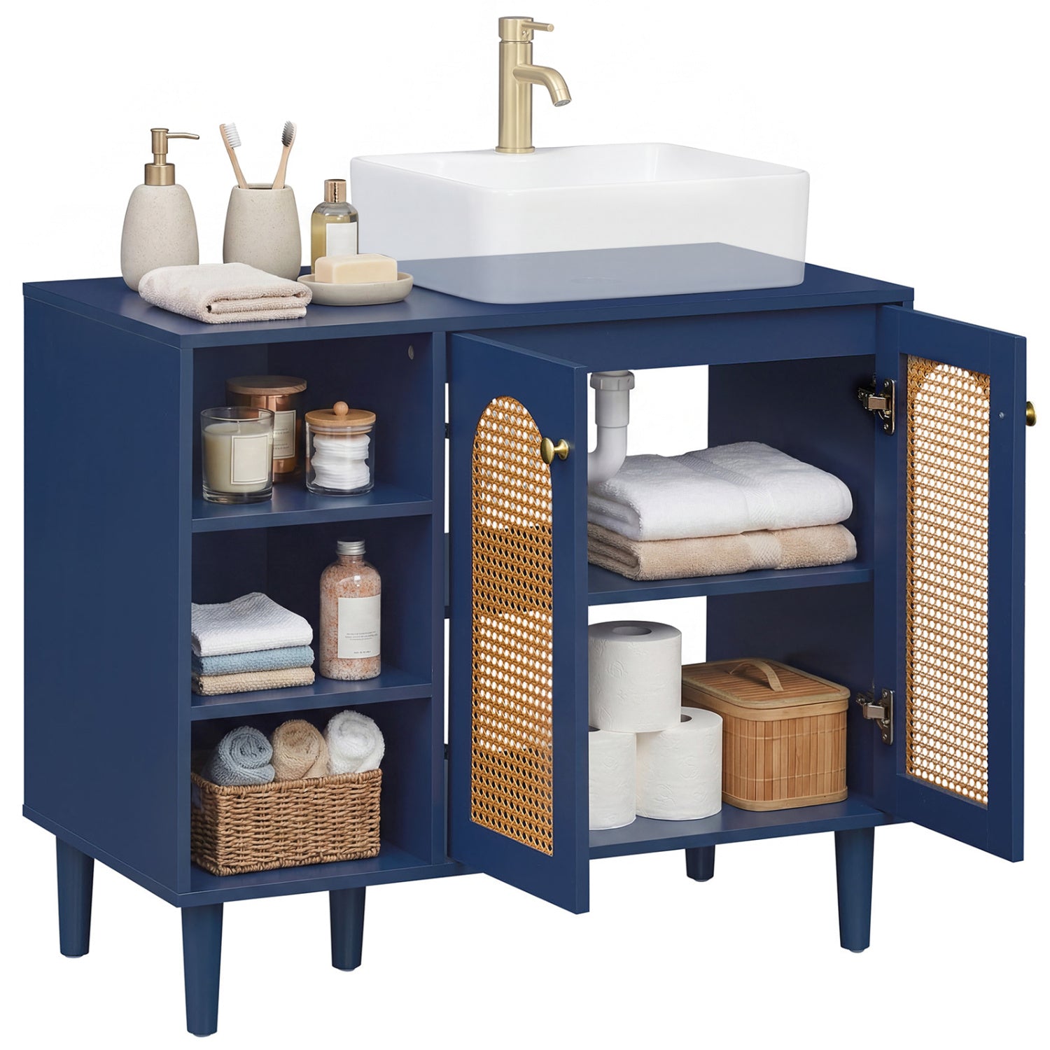 36 Inch Under Sink Cabinet, Boho Sink Base, Navy Floor Cabinets at Gallery Canada