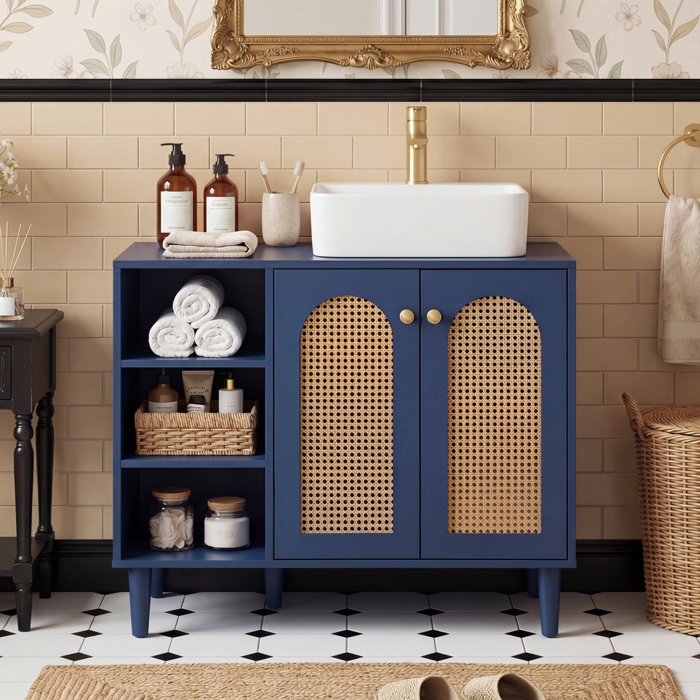 36 Inch Under Sink Cabinet, Boho Sink Base, Navy Floor Cabinets at Gallery Canada