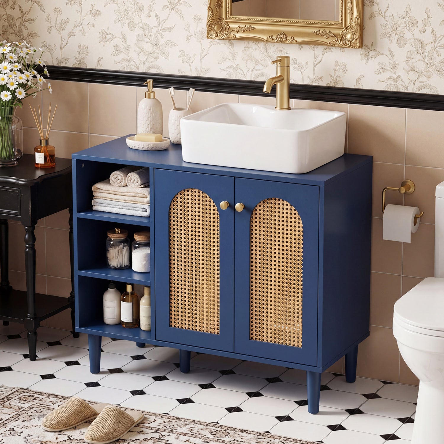 36 Inch Under Sink Cabinet, Boho Sink Base, Navy Floor Cabinets at Gallery Canada
