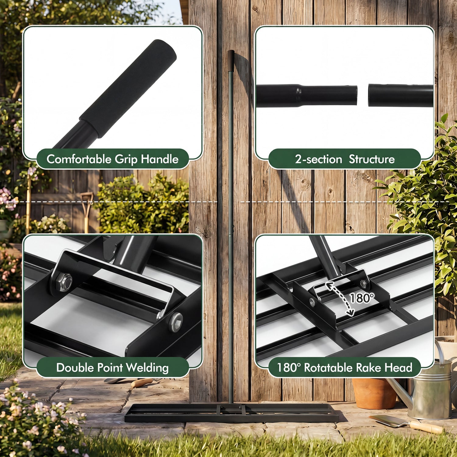36 x 10 Inch Lawn Leveling Rake, Ergonomic Handle, Black Lawn Care Tools at Gallery Canada